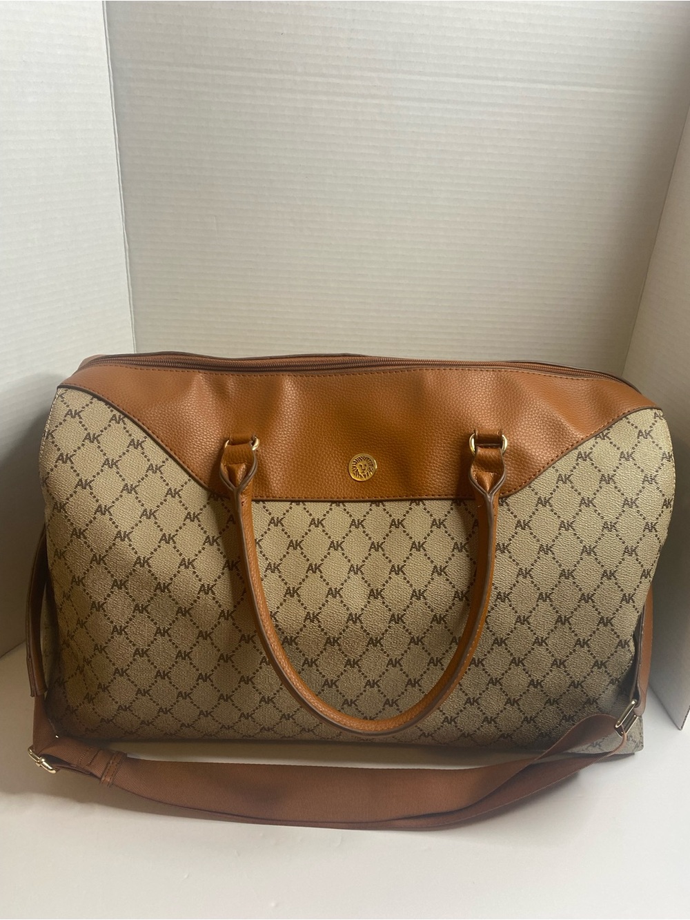Anne Klein Tan and Cream Monogram Travel Tote